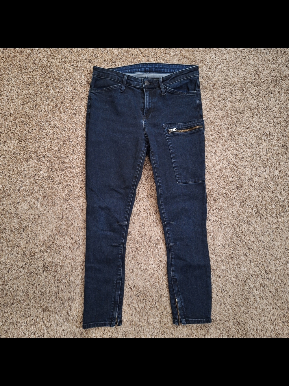 Helmut Lang Dark Navy Ankle Zip & Thigh Zipper Moto Skinny Jeans Size 29